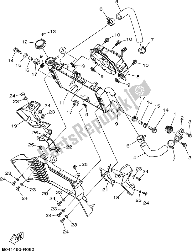 All parts for the Radiator & Hose of the Yamaha MT 03 LAK MTN 320-AK 2019