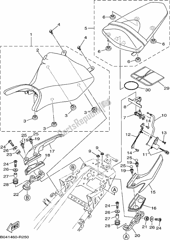 All parts for the Seat of the Yamaha MT 03 LAK MTN 320-AK 2019