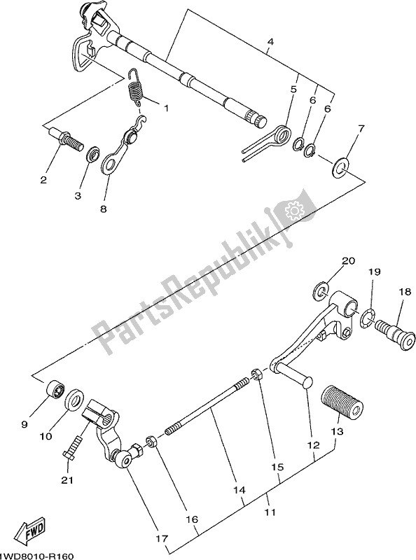 All parts for the Shift Shaft of the Yamaha MT 03 LAK MTN 320-AK 2019