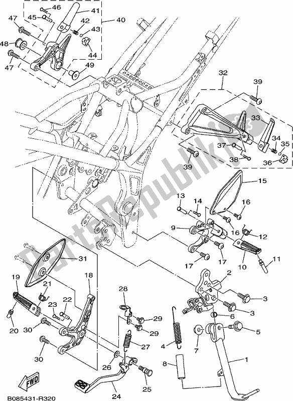 Alle onderdelen voor de Standaard & Voetensteun van de Yamaha MT 03 LAK MTN 320-AK 2019