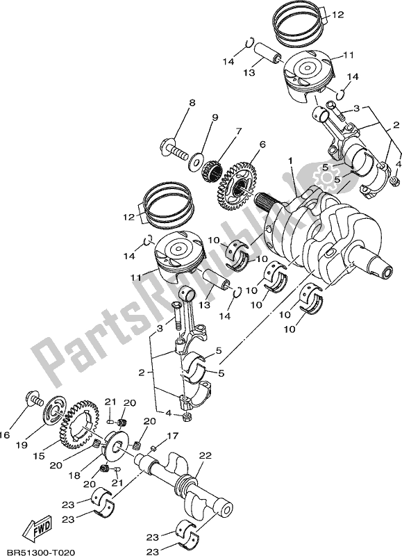 All parts for the Crankshaft & Piston of the Yamaha MT 03 LAK MTN 320-AK Lams Model 2019