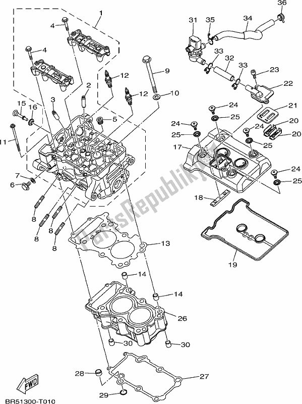 All parts for the Cylinder Head of the Yamaha MT 03 LAK MTN 320-AK Lams Model 2019
