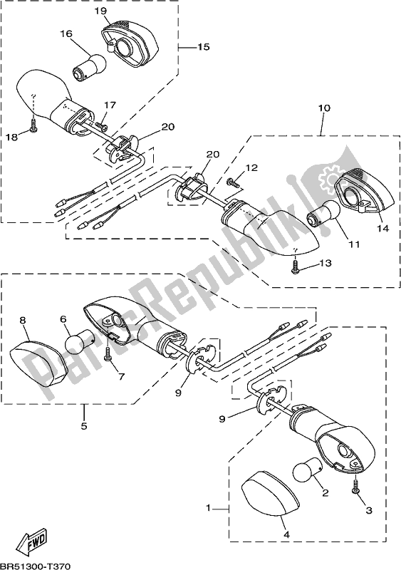 Todas las partes para Luz Intermitente de Yamaha MT 03 LAK MTN 320-AK Lams Model 2019