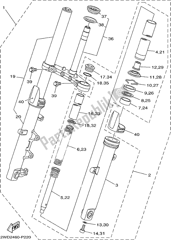 All parts for the Front Fork of the Yamaha MT 03 LAK MTN 320-AK Lams Model 2019