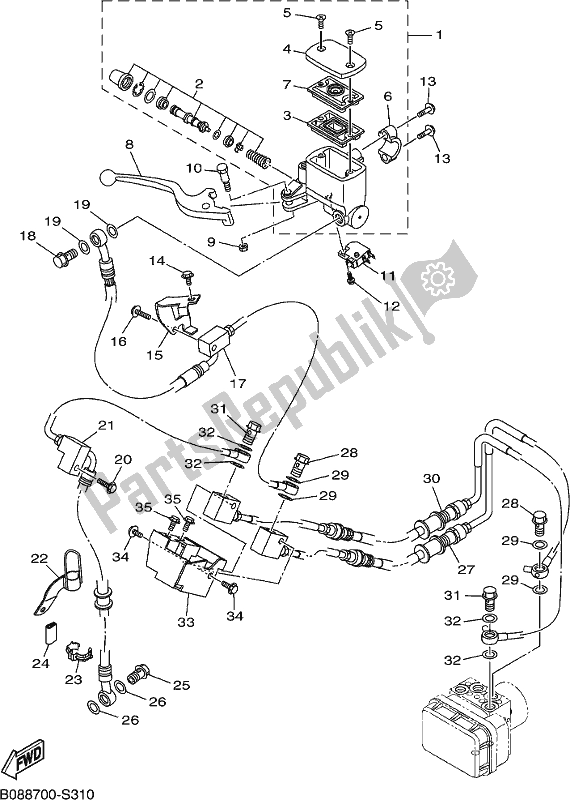 All parts for the Front Master Cylinder of the Yamaha MT 03 LAK MTN 320-AK Lams Model 2019