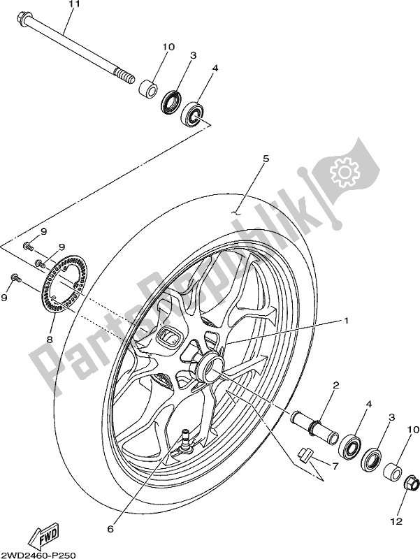 All parts for the Front Wheel of the Yamaha MT 03 LAK MTN 320-AK Lams Model 2019