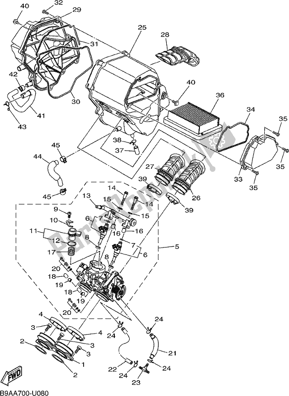 All parts for the Intake of the Yamaha MT 03 LAK MTN 320-AK Lams Model 2019