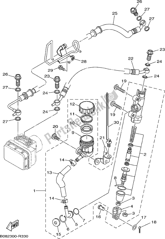 All parts for the Rear Master Cylinder of the Yamaha MT 03 LAK MTN 320-AK Lams Model 2019