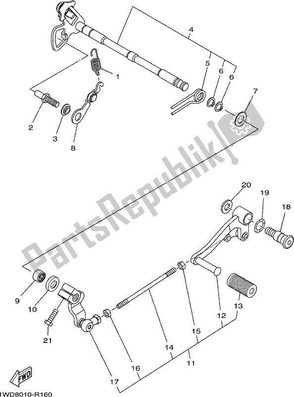 All parts for the Shift Shaft of the Yamaha MT 03 LAK MTN 320-AK Lams Model 2019