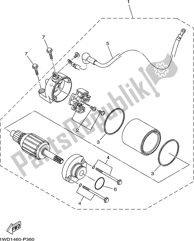 All parts for the Starting Motor of the Yamaha MT 03 LAK MTN 320-AK Lams Model 2019