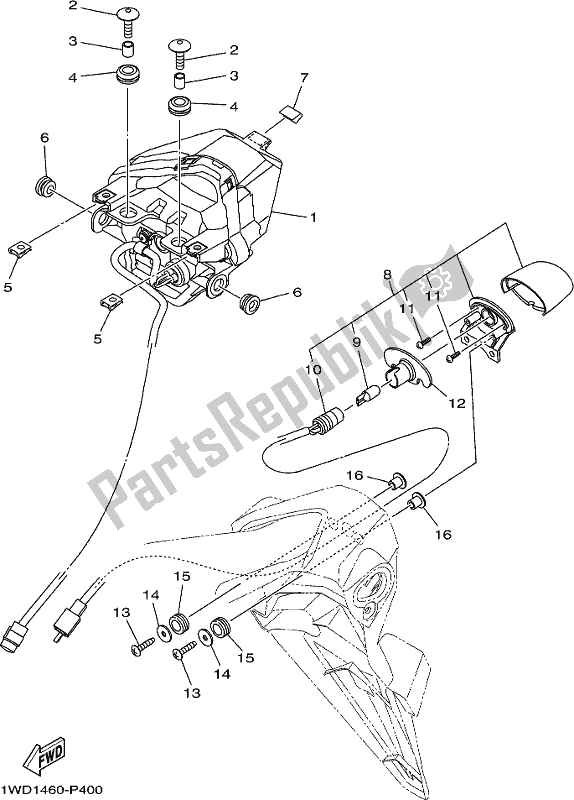 All parts for the Taillight of the Yamaha MT 03 LAK MTN 320-AK Lams Model 2019