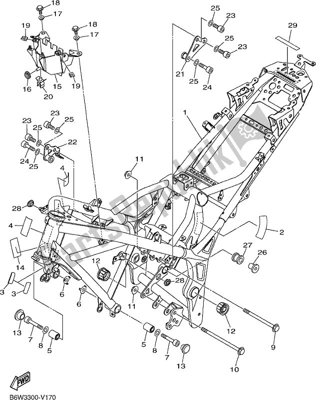 All parts for the Frame of the Yamaha MT 03 LAM MTN 320 AM 2021
