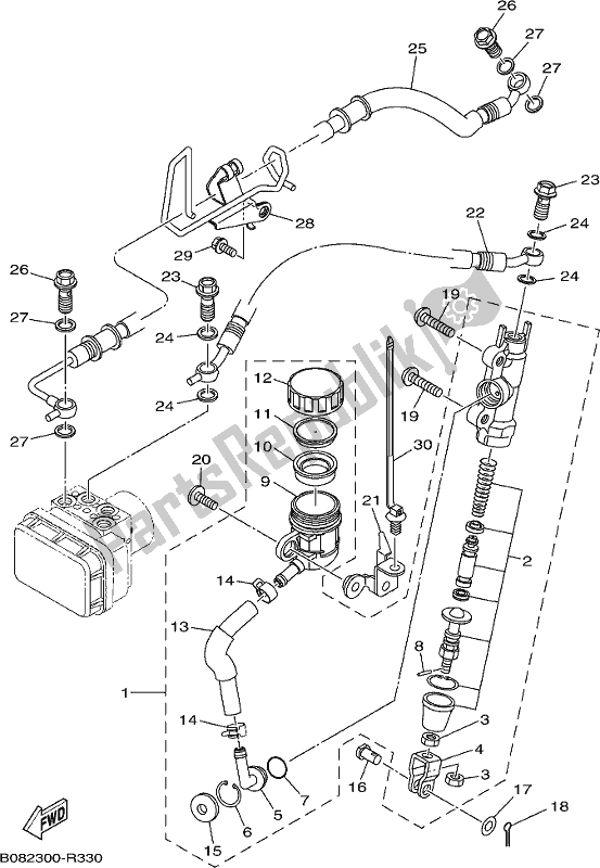 All parts for the Rear Master Cylinder of the Yamaha MT 03 LAM MTN 320 AM 2021