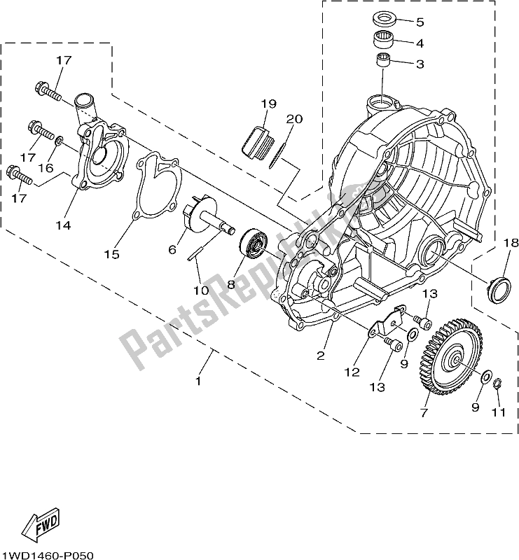 All parts for the Water Pump of the Yamaha MT 03 LAM MTN 320 AM 2021