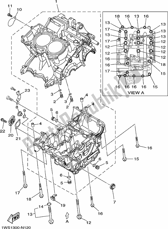 All parts for the Crankcase of the Yamaha MT-07 HO 700 2017