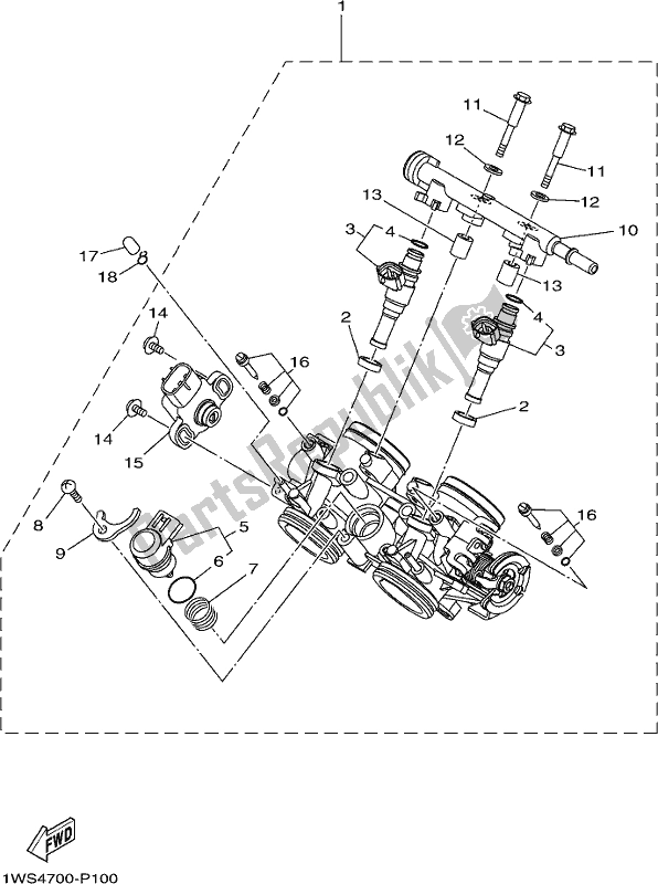 Alle onderdelen voor de Intake 2 van de Yamaha MT-07 HO 700 2017