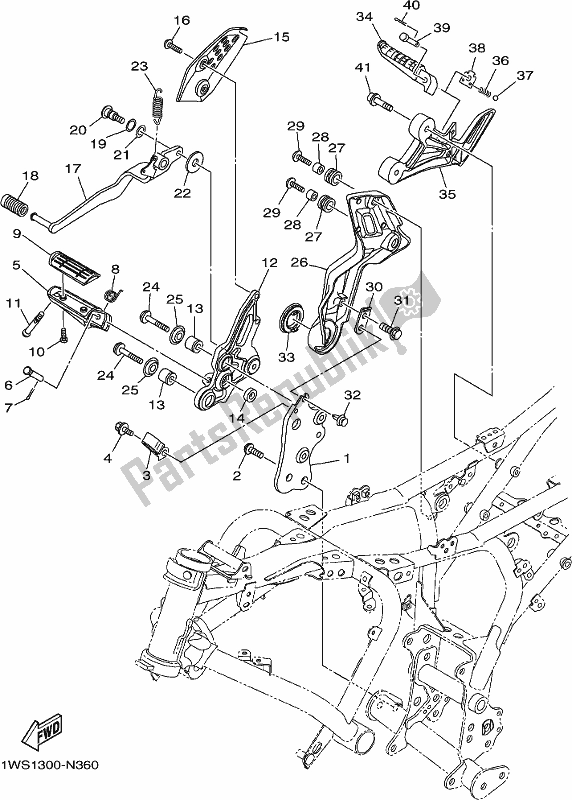 All parts for the Stand & Footrest 2 of the Yamaha MT-07 HO 700 2017