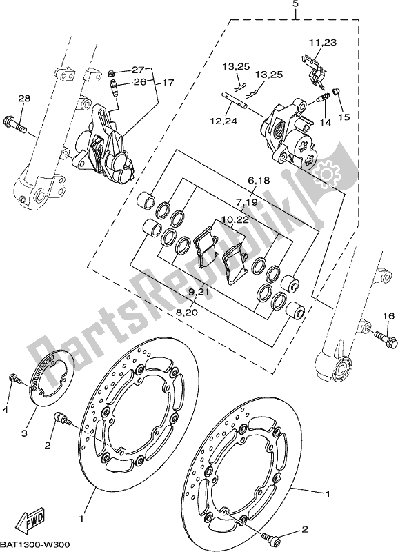 All parts for the Front Brake Caliper of the Yamaha MT-07 Hoam MTN 690 M 2021