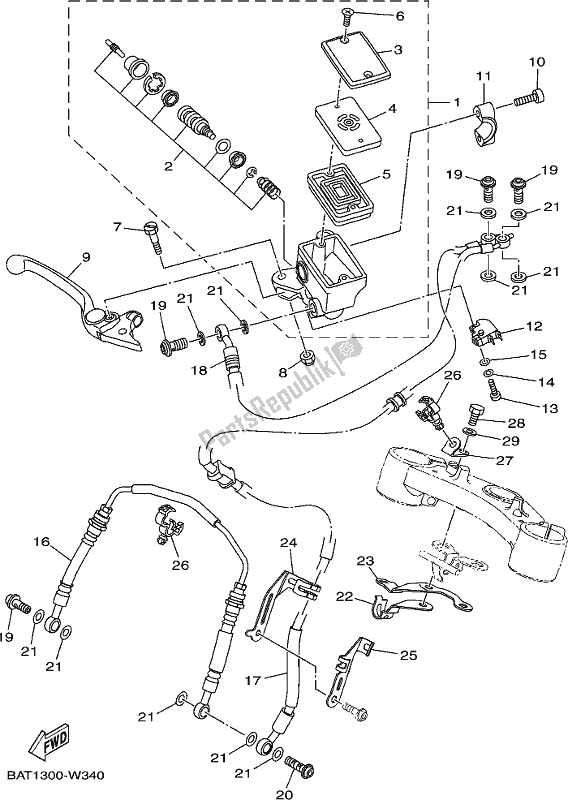 All parts for the Front Master Cylinder of the Yamaha MT-07 Hoam MTN 690 M 2021