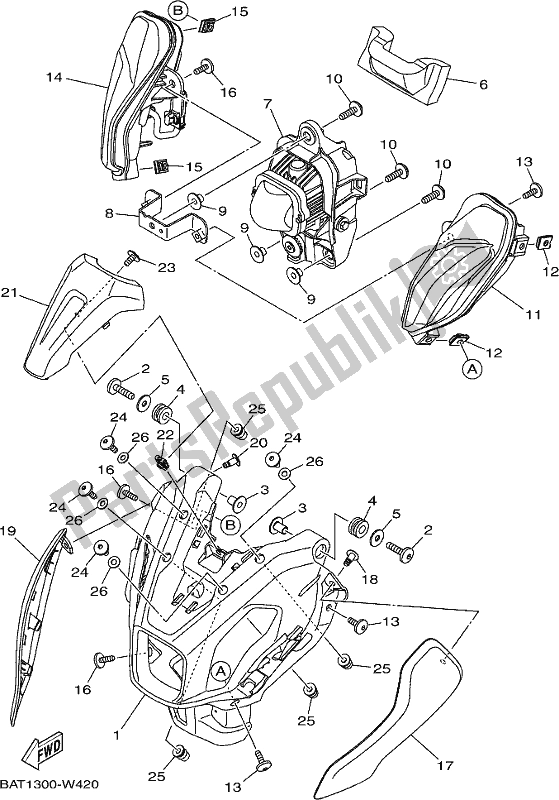 All parts for the Headlight of the Yamaha MT-07 Hoam MTN 690 M 2021