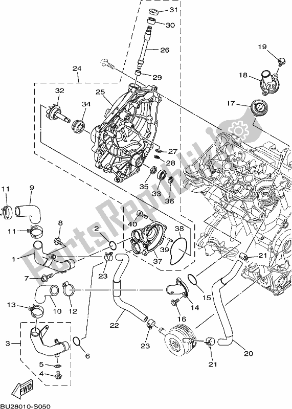 All parts for the Water Pump of the Yamaha MT-07 HOJ MTN 690 AJ 2018