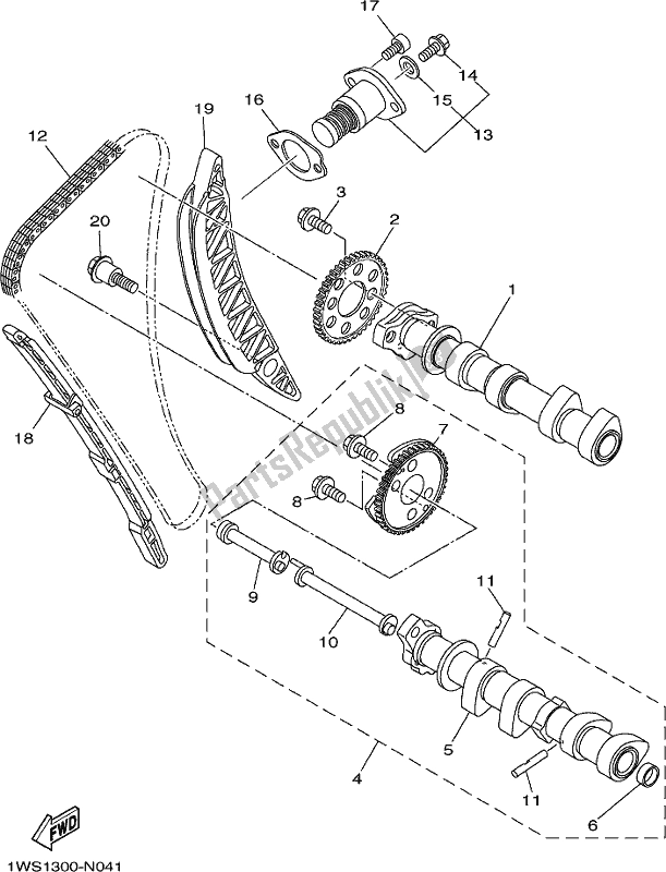 All parts for the Camshaft & Chain of the Yamaha MT-07 HOJ MTN 690 AJ HO Model NON Lams 2018