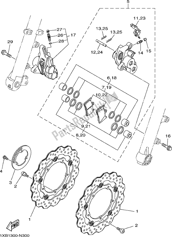 All parts for the Front Brake Caliper of the Yamaha MT-07 HOJ MTN 690 AJ HO Model NON Lams 2018