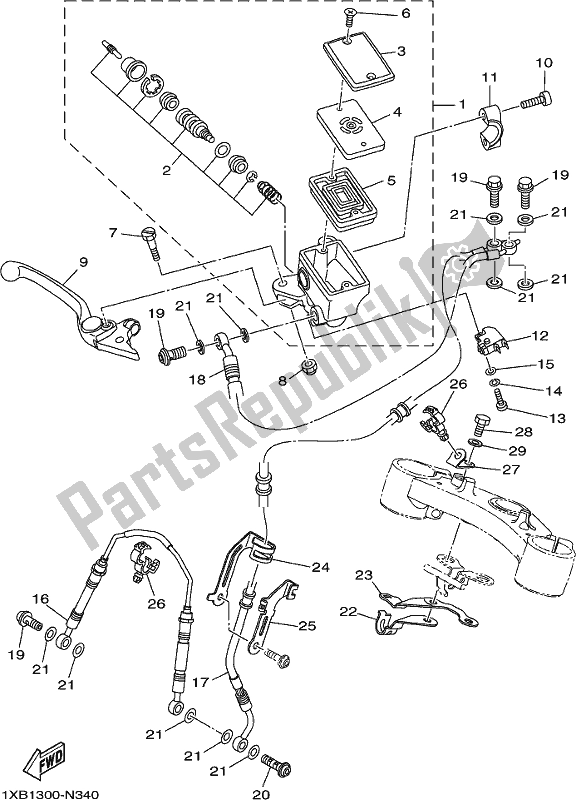 All parts for the Front Master Cylinder of the Yamaha MT-07 HOJ MTN 690 AJ HO Model NON Lams 2018