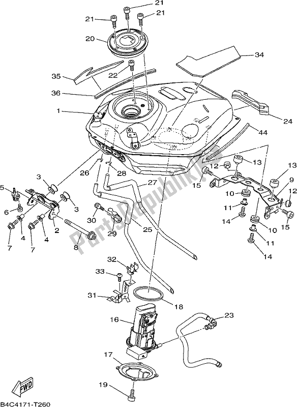 All parts for the Fuel Tank of the Yamaha MT-07 HOJ MTN 690 AJ HO Model NON Lams 2018