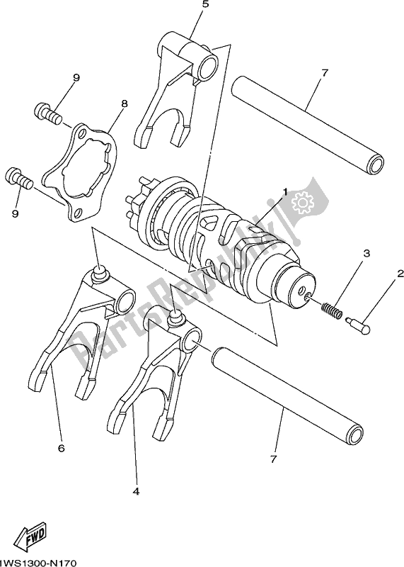 All parts for the Shift Cam & Fork of the Yamaha MT-07 HOJ MTN 690 AJ HO Model NON Lams 2018