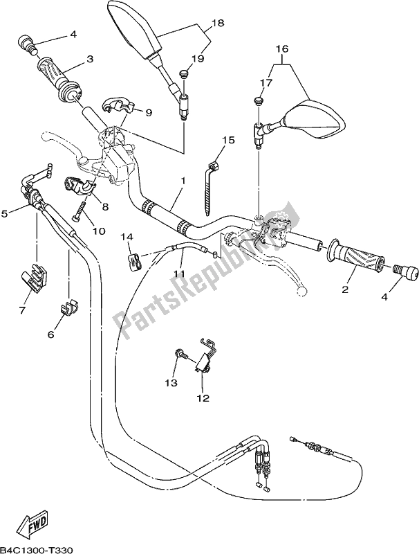 All parts for the Steering Handle & Cable of the Yamaha MT-07 HOJ MTN 690 AJ HO Model NON Lams 2018