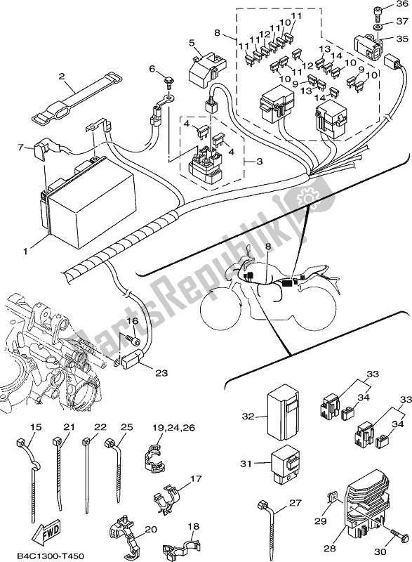 All parts for the Electrical 1 of the Yamaha MT-07 HOK MTN 690 AK 2019