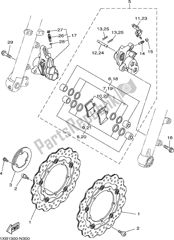 All parts for the Front Brake Caliper of the Yamaha MT-07 HOK MTN 690 AK 2019