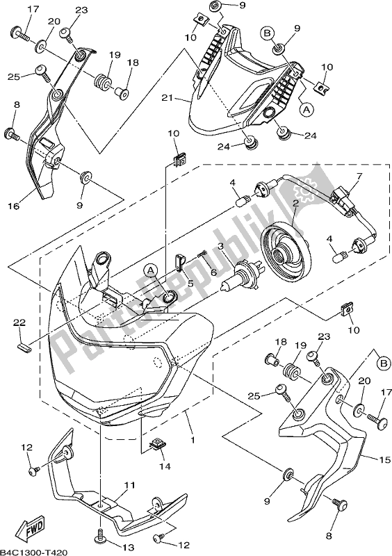 Alle onderdelen voor de Koplamp van de Yamaha MT-07 HOK MTN 690 AK 2019