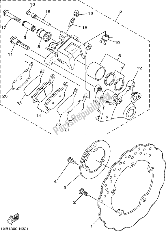 All parts for the Rear Brake Caliper of the Yamaha MT-07 HOK MTN 690 AK 2019