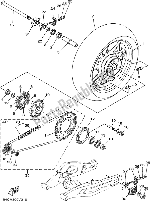 Todas las partes para Rueda Trasera de Yamaha MT-07 HOL MTN 690 AL 2020