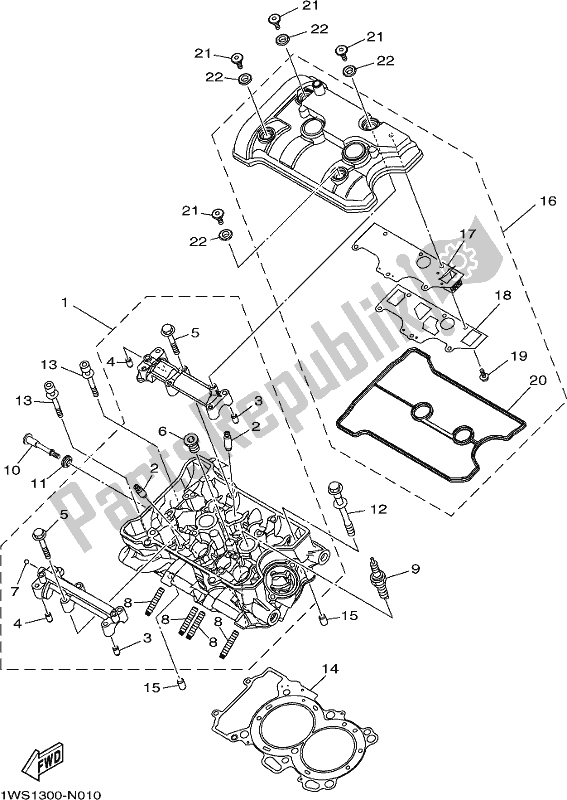 All parts for the Cylinder Head of the Yamaha MT-07 LAH Lams AB 700 2017