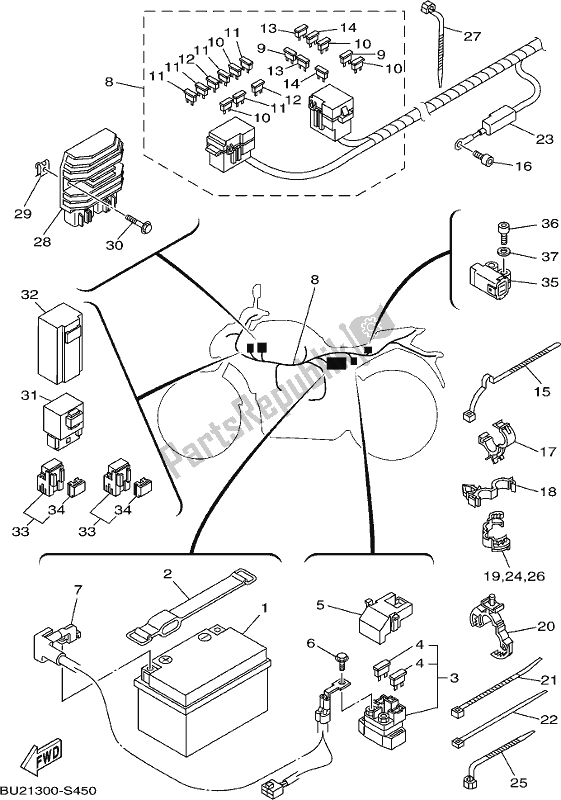 Toutes les pièces pour le électrique 1 du Yamaha MT-07 LAH Lams AB 700 2017