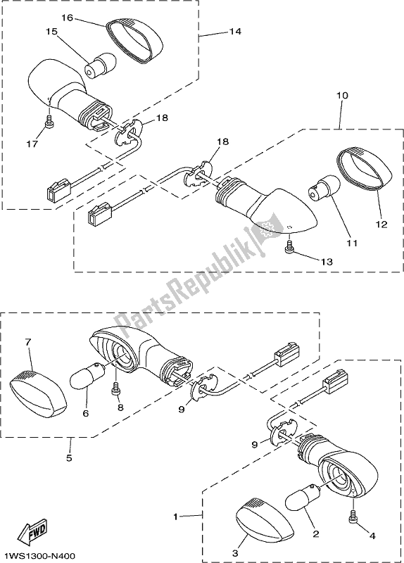 All parts for the Flasher Light of the Yamaha MT-07 LAH Lams AB 700 2017