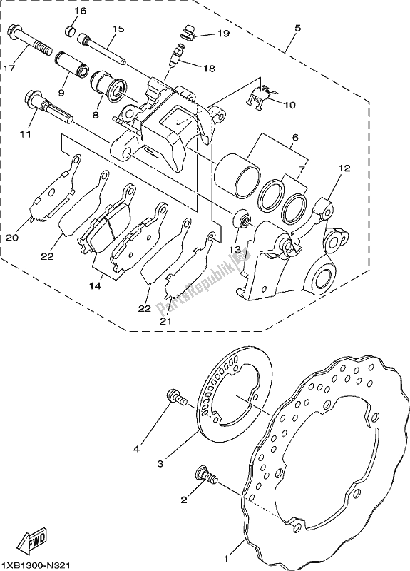 All parts for the Rear Brake Caliper of the Yamaha MT-07 LAH Lams AB 700 2017