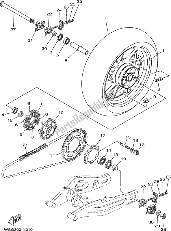 All parts for the Rear Wheel of the Yamaha MT-07 LAH Lams AB 700 2017