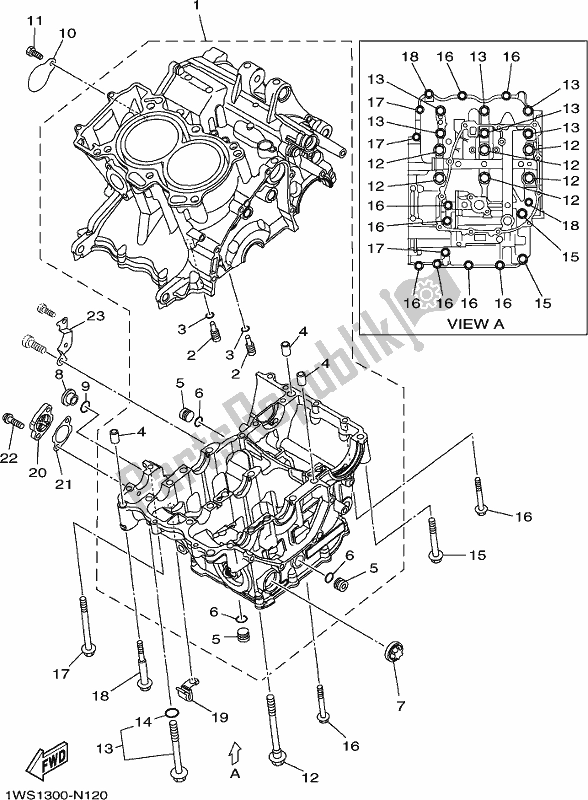 All parts for the Crankcase of the Yamaha MT-07 LAJ Lams ABS MTN 660 AJ 2018