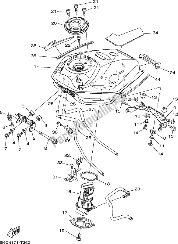 All parts for the Fuel Tank of the Yamaha MT-07 LAJ Lams ABS MTN 660 AJ 2018