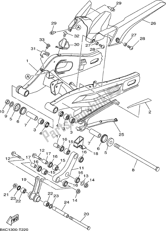 All parts for the Rear Arm of the Yamaha MT-07 LAJ Lams ABS MTN 660 AJ 2018