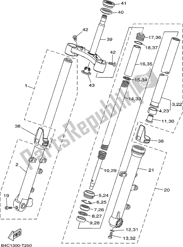All parts for the Front Fork of the Yamaha MT-07 LAK Lams ABS MTN 660 AK 2019