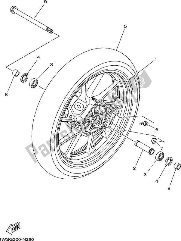 Alle onderdelen voor de Voorwiel van de Yamaha MT-07 LAK Lams ABS MTN 660 AK 2019