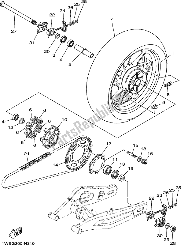 Todas as partes de Roda Traseira do Yamaha MT-07 LAK Lams ABS MTN 660 AK 2019