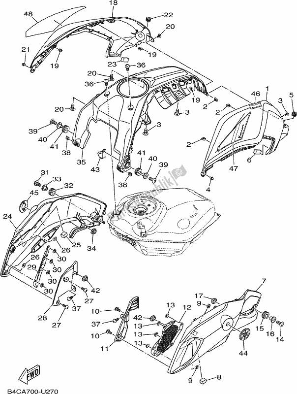 Alle onderdelen voor de Brandstoftank 2 van de Yamaha MT-07 LAL Lams ABS MTN 660 AL 2020