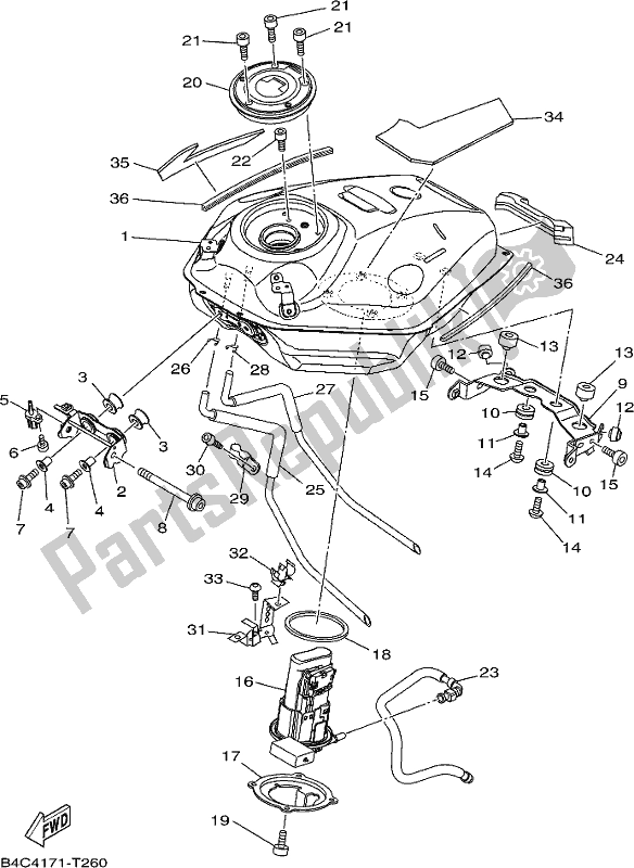 Todas las partes para Depósito De Combustible de Yamaha MT-07 LAL Lams ABS MTN 660 AL 2020