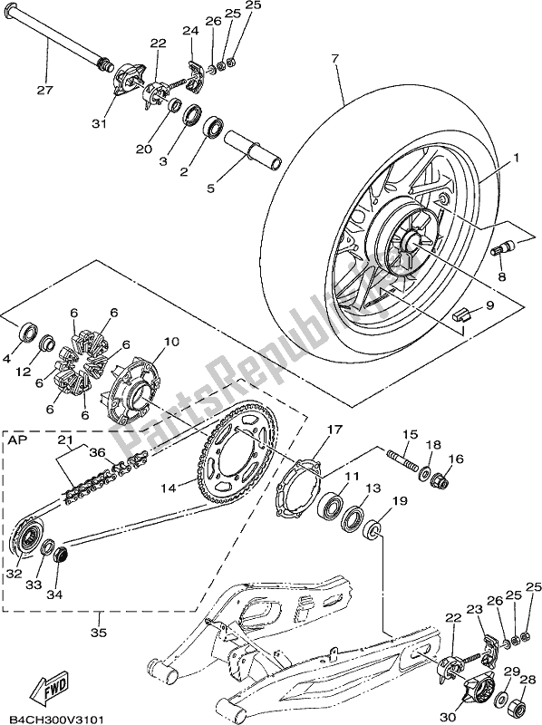 Todas las partes para Rueda Trasera de Yamaha MT-07 LAL Lams ABS MTN 660 AL 2020